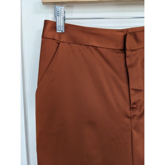 L’agence Logan Satin Suiting Trouser Pants High Rise Ankle Dark Orange Rust Sz 2 - Picture 3 of 8